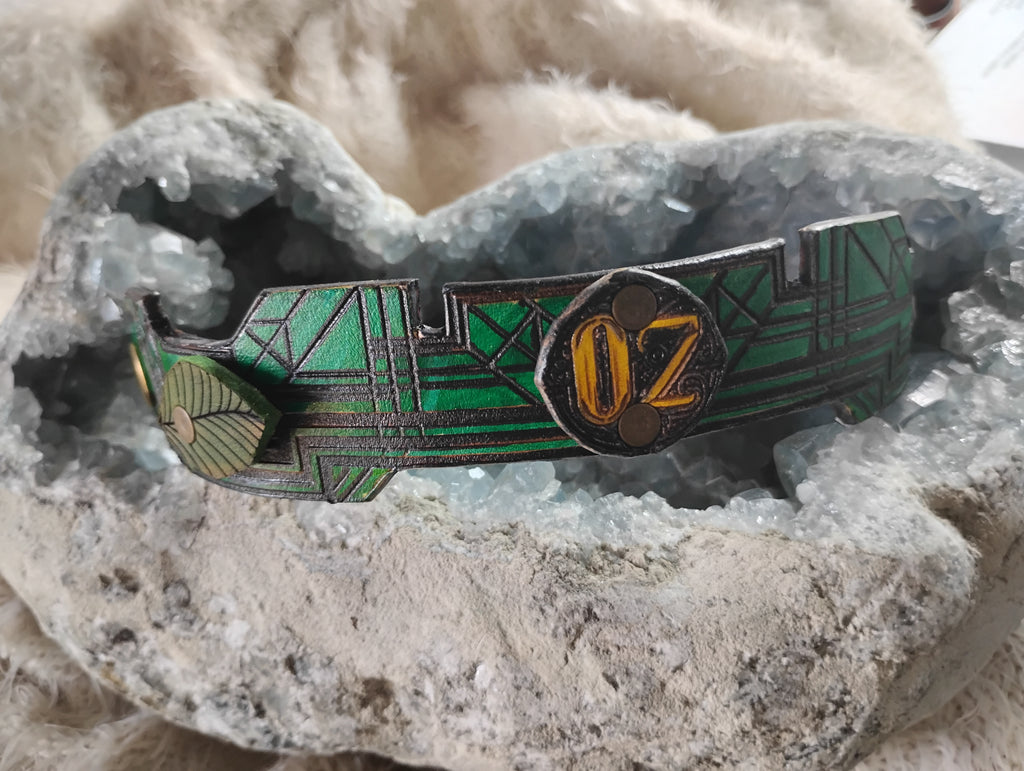 Wizard of Oz Leather Cuff size Large Steampunk Emerald City