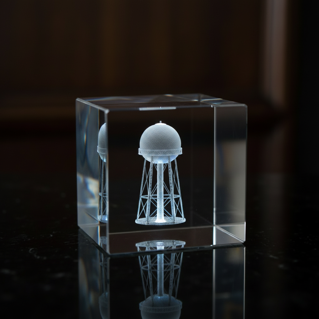 3D Laser Engraved Crystal - Pensacola Beach Ball Tower No Color