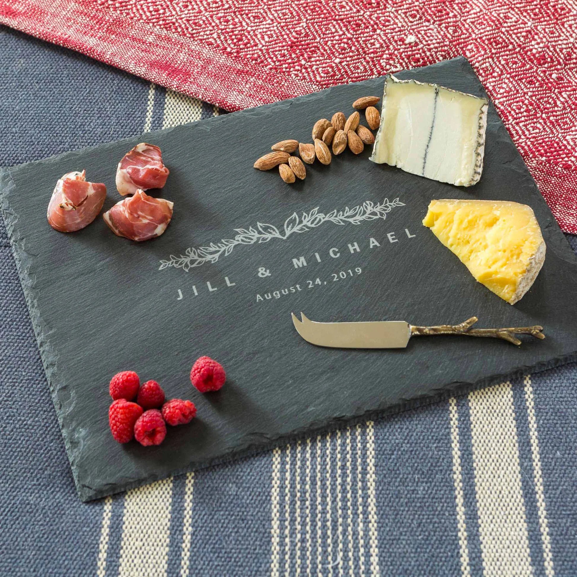Slate Entree Plate Rectangle 12"x8" custom business logo design engraved set of 8