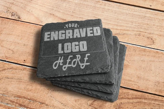 Square Slate Coasters Custom Logo Design set of 6