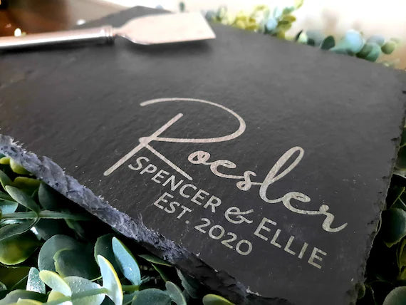 Slate Entree Plate Rectangle 12"x8" custom business logo design engraved set of 8